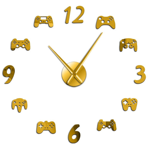 (Gold, 37 inch) Video Game Controllers DIY Large Wall Clock