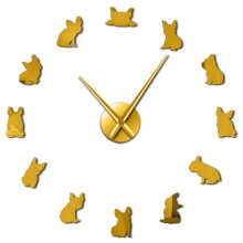 (Gold, 47 inch) French Bulldog DIY Giant Wall Clock France Domestic Dog Large Modern Wall Clock