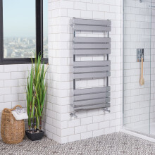 Juva 1200x600 Chrome Flat Panel Heated Towel Rail - 12 Bars, 550mm Centres, 1894 BTU, BS EN 442 | 130-0300