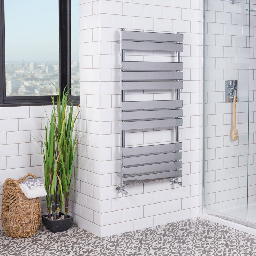 Juva 1200X600 Chrome Flat Panel Heated Towel Rail - 12 Bars, 550Mm Centres, 1894 Btu, Bs En 442 | 130-0300 5055653256453