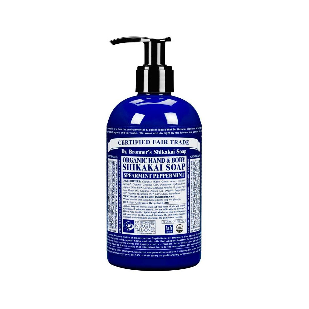 Peppermint Hand & Body Shikakai Soap, Organic 356ml (Dr. Bronner's)