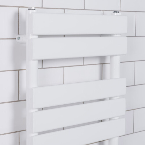 PlumbGalaxy Juva 800 x 450mm White Flat Panel Heated Towel Rail 1