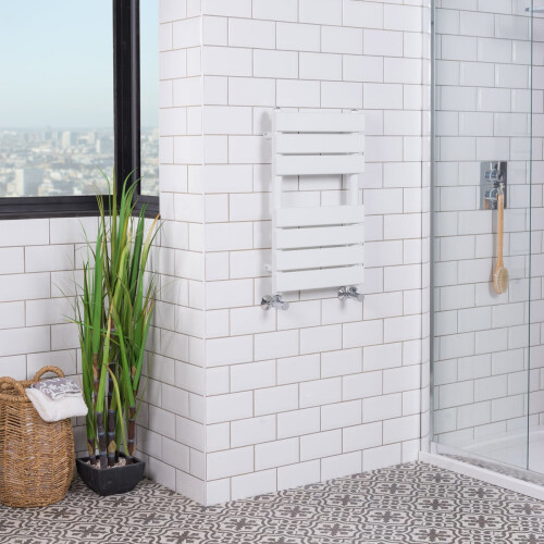 WarmeHaus Juva 650 x 400mm White Flat Panel Heated Towel Rail