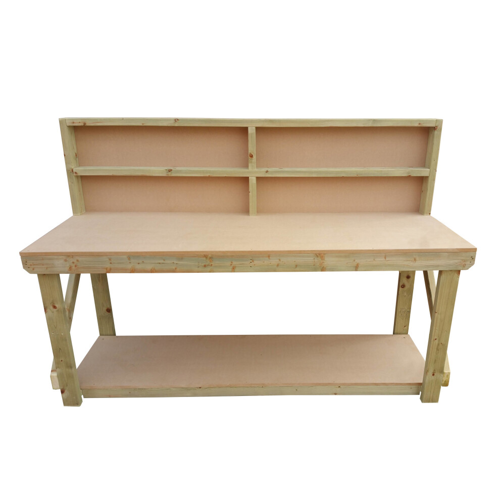 Photos - Tool Box Workbench MDF Top Wooden With Back Panel Industrial Garage Heavy Duty Table MDF-7FT-BP-WW-SS(7, Standard Legs)