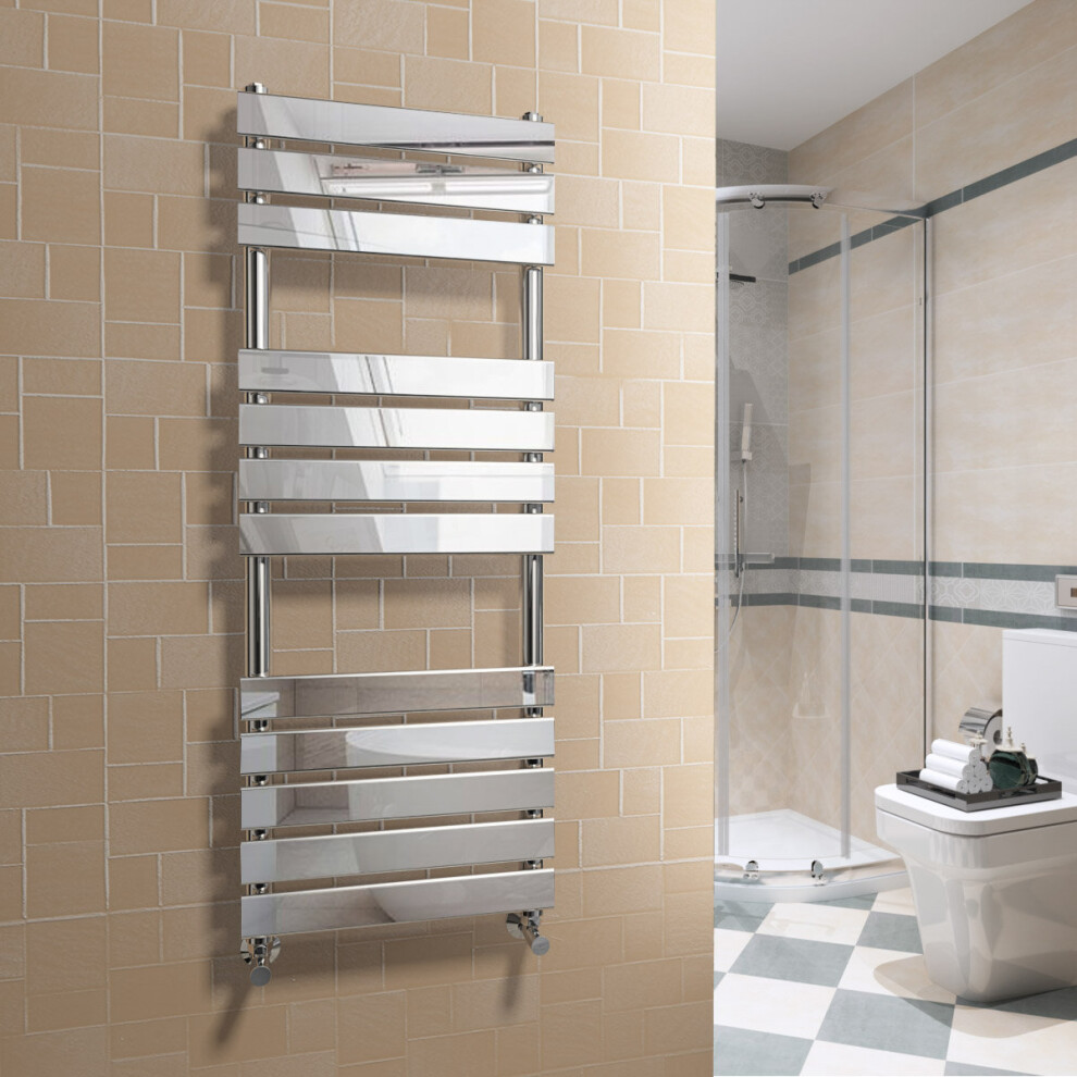 Juva 1200 x 450mm Chrome Flat Panel Heated Towel Rail