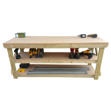 (8, Legs Wheels) Workbench MDF Top Wooden With Double shelf Industrial Garage Heavy Duty Table