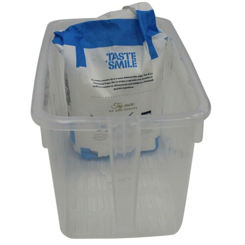 Clear Storage Caddy Baskets With Handle Easy Cupboard Shelf Tidy 1