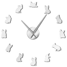 (Silver, 37 inch) French Bulldog DIY Giant Wall Clock France Domestic Dog Large Modern Wall Clock