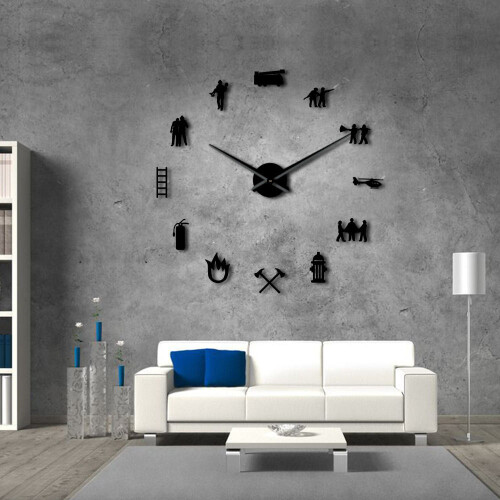 (Silver, 37 inch) Firefighter Love DIY Giant Wall Clock 2