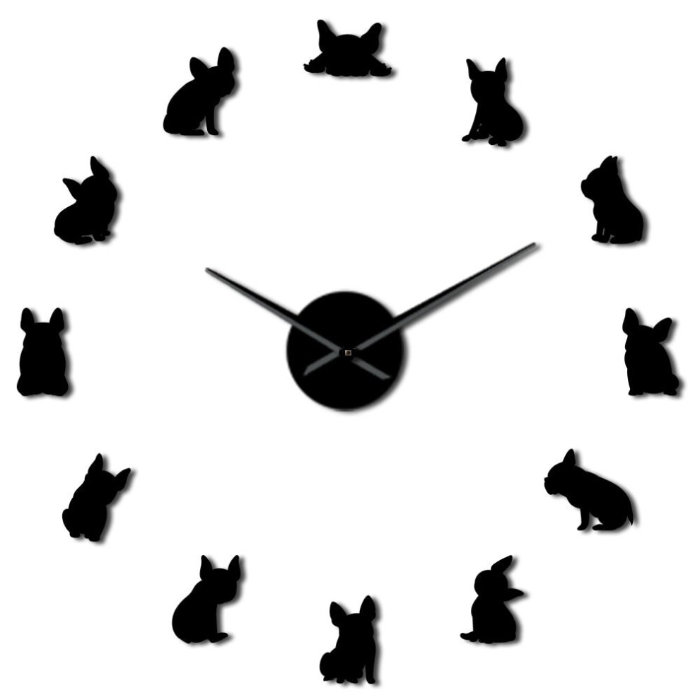 (Black, 47 inch) French Bulldog DIY Giant Wall Clock France Domestic Dog Large Modern Wall Clock