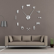 (Silver, 37 inch) Firefighter Love DIY Giant Wall Clock
