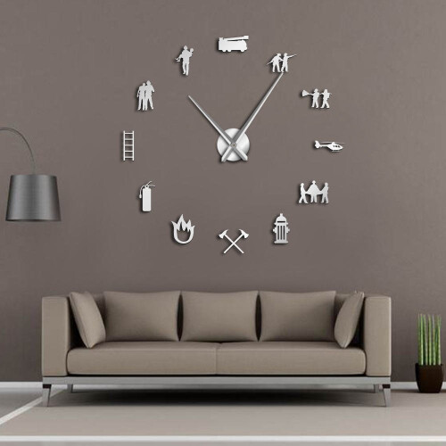 (Silver, 37 inch) Firefighter Love DIY Giant Wall Clock