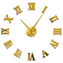 (Gold, 47 inch) Modern DIY Large Wall Clock 3D Mirror Surface Sticker Home Decor Art Giant Wall Clock