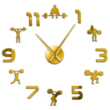 (gold, 47 inch) Weightlifting Fitness Room Wall Decor DIY Giant Wall Clock
