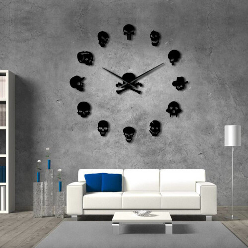 (silver, 37 inch) Different Skull Heads DIY Horror Wall Art Giant Wall Clock 2