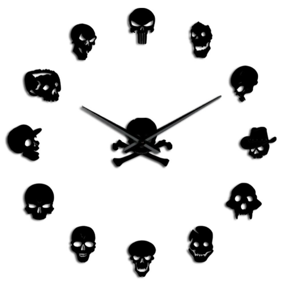 (black, 37 inch) Different Skull Heads DIY Horror Wall Art Giant Wall Clock