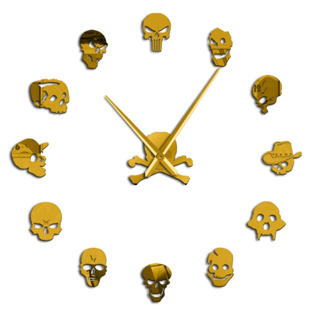 (gold, 47 inch) Different Skull Heads DIY Horror Wall Art Giant Wall Clock