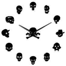 (black, 47 inch) Different Skull Heads DIY Horror Wall Art Giant Wall Clock
