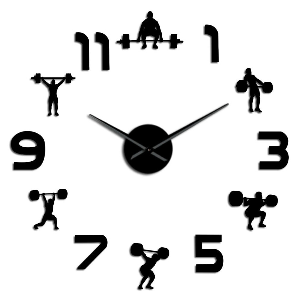 (black, 37 inch) Weightlifting Fitness Room Wall Decor DIY Giant Wall Clock