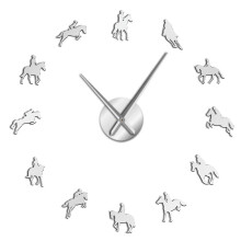 (silver, 37 inch) DIY  Equestrianism Decorative Wall Art Stickers Horse Race Wall Clocks
