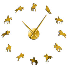 (gold, 47 inch) DIY Equestrianism Decorative Wall Art Stickers Horse Race Wall Clocks