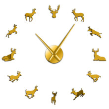 (gold, 47 inch) Deer Head DIY Giant Woodland Deer Hunter Modern Deer Antler Wall Clock