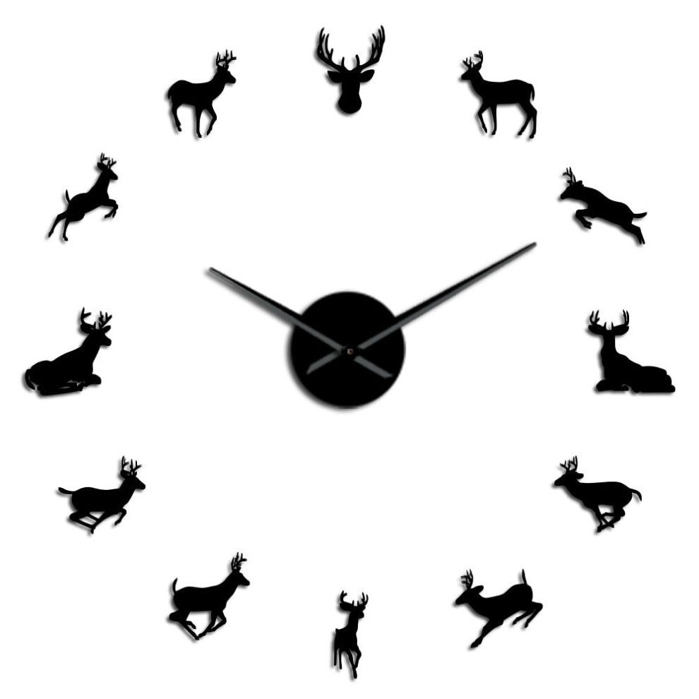 (black, 37 inch) Deer Head DIY Giant  Woodland Deer Hunter Modern Deer Antler Wall Clock