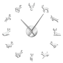(silver, 47 inch) Deer Head DIY Giant Woodland Deer Hunter Modern Deer Antler Wall Clock