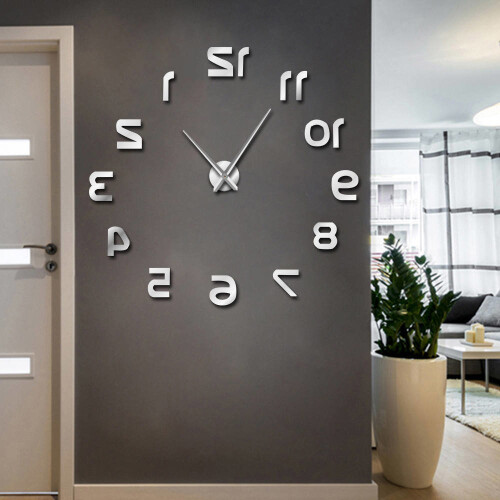 (silver, 47 inch) DIY  Modern Design Reverse Numbers  Hands Clockwise Moving  Wall Clock 2