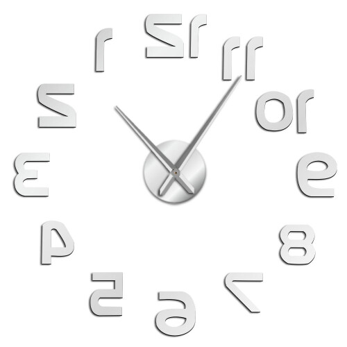 (silver, 47 inch) DIY  Modern Design Reverse Numbers  Hands Clockwise Moving  Wall Clock