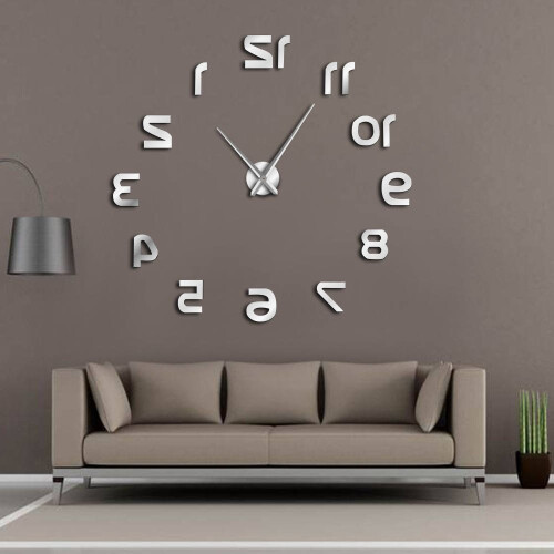 (gold, 47 inch) DIY  Modern Design Reverse Numbers  Hands Clockwise Moving  Wall Clock 1