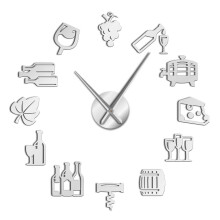 (silver, 37 inch) Cheese and Wine Modern Kitchen Art Stickers DIY Giant Wall Clock