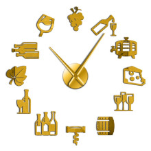 (gold, 37 inch) Cheese and Wine Modern Kitchen Art Stickers DIY Giant Wall Clock