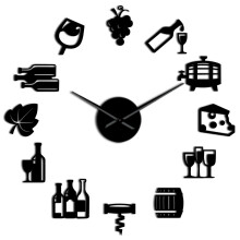 (black, 37 inch) Cheese and Wine Modern Kitchen Art Stickers DIY Giant Wall Clock