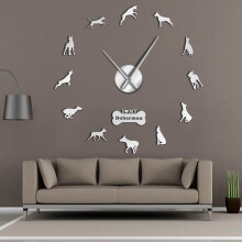 (silver, 37 inch) Popuar Dog Breeds DIY Giant Wall Clock Puppy Home Decor