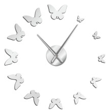(silver, 47 inch) Decorative Mirror Nature Flying Butterflies Modern Design Luxury DIY Large Wall Clock