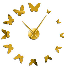 (gold, 37 inch) Decorative Mirror Nature Flying Butterflies Modern Design Luxury DIY Large Wall Clock