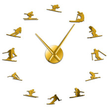 (gold, 47 inch) Outdoor Winter Sports DIY Large Wall Art Skiing Living Room Decor Frameless Wall Clock