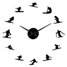 (black, 37 inch) Outdoor Winter Sports DIY Large Wall Art Skiing Living Room Decor Frameless Wall Clock