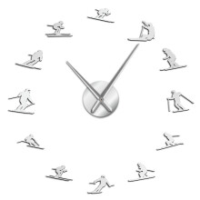 (silver, 47 inch) Outdoor Winter Sports DIY Large Wall Art Skiing Living Room Decor Frameless Wall Clock