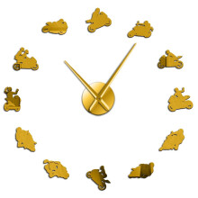 (gold, 37 inch) Motocross Sports Bike Wall Art Home Decor DIY Giant Wall Clock