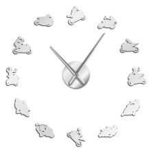 (silver, 37 inch) Motocross Sports Bike Wall Art Home Decor DIY Giant Wall Clock