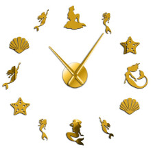 (gold, 37 inch) Fantasy Mermaid Wall Art DIY Under The Sea Party Favor Frameless Oversized Wall Clock