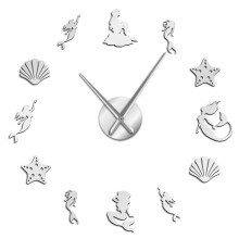 (silver, 37 inch) Fantasy Mermaid Wall Art DIY Under The Sea Party Favor Frameless Oversized Wall Clock
