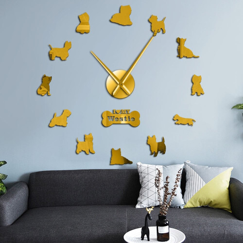 (silver, 47 inch) West Highland White Terrier DIY Giant Wall Clock 2
