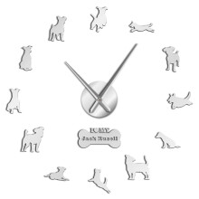 (silver, 47 inch) Fox Hunting Dog Jack Russell Terrier Large Size Contemporary Wall Clock