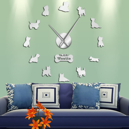 (silver, 47 inch) West Highland White Terrier DIY Giant Wall Clock 1