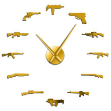 (gold, 47 inch) Pro Gun Weapons Wall Decor Tactical Army Rifle Ammo Variety Weapons DIY Wall Art Clock