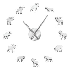 (silver, 37 inch) Wildlife Moose DIY Giant Wall Clock
