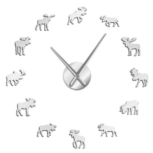 (silver, 37 inch) Wildlife Moose DIY Giant Wall Clock